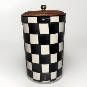 Handmade in India Black and White Checkered Canister 8.5” TikTok Viral Farmhouse